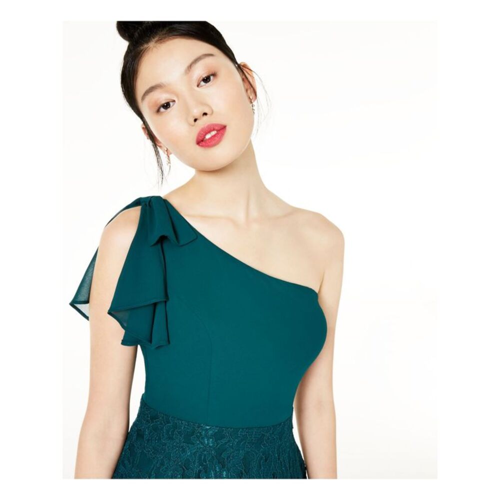 CITY TRIANGLES Womens Green Short Fit + Flare Party Dress Size: 3 - Picture 3 of 4